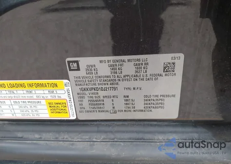 2013 GMC Acadia Sle-2 из США, поврежденный, VIN 1GKKVPKD1DJ217791